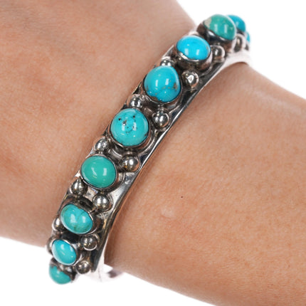 6.25" Vintage Native American silver bulbous turquoise row cuff bracelet - Estate Fresh Austin