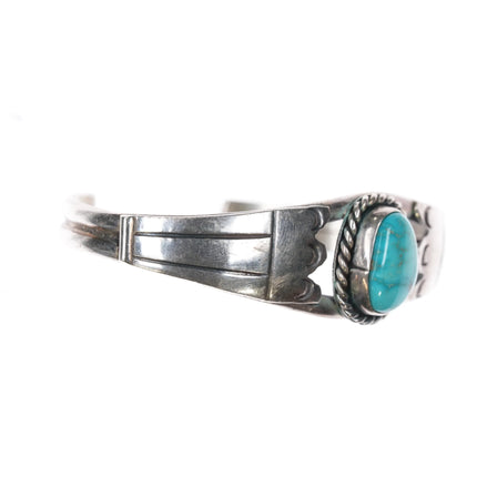 6" 60's-70's Navajo silver cuff bracelet w/turquoise - Estate Fresh Austin