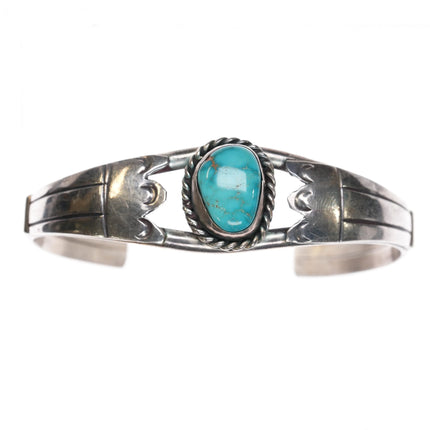 6" 60's-70's Navajo silver cuff bracelet w/turquoise - Estate Fresh Austin