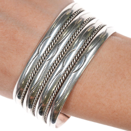 6.5" Tahe Sterling 4 row Navajo cuff bracelet with twisted wire dividers - Estate Fresh Austin