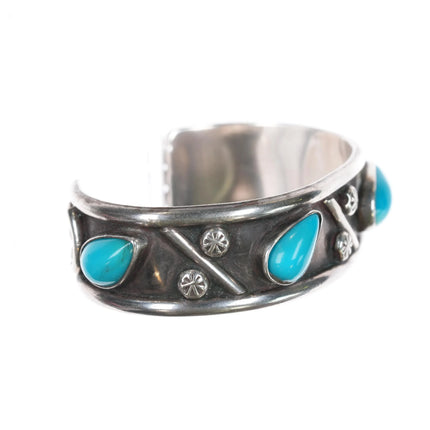 6.12" c1970's TC Navajo silver/turquoise modernist cuff bracelet - Estate Fresh Austin