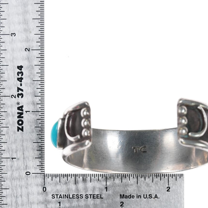 6.12" c1970's TC Navajo silver/turquoise modernist cuff bracelet - Estate Fresh Austin