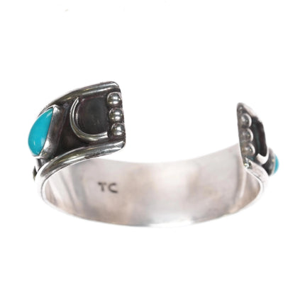 6.12" c1970's TC Navajo silver/turquoise modernist cuff bracelet - Estate Fresh Austin