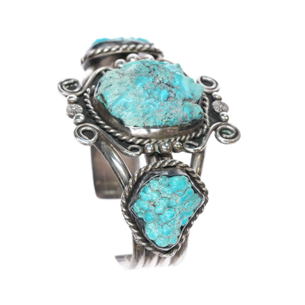 6.625" 60's-70's Navajo sterling Botryoidal turquoise cuff bracelet - Estate Fresh Austin