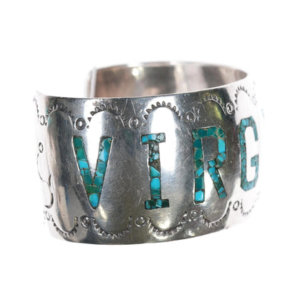 6.625" 1970's E.L. Navajo Sterling chip inlay Virginia cuff bracelet - Estate Fresh Austin