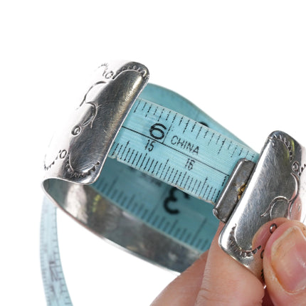 6.625" 1970's E.L. Navajo Sterling chip inlay Virginia cuff bracelet - Estate Fresh Austin