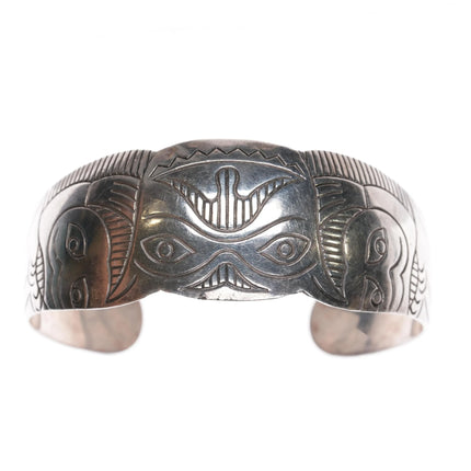 7" Vintage Northwest coast style Sterling silver cuff bracelet - Estate Fresh Austin