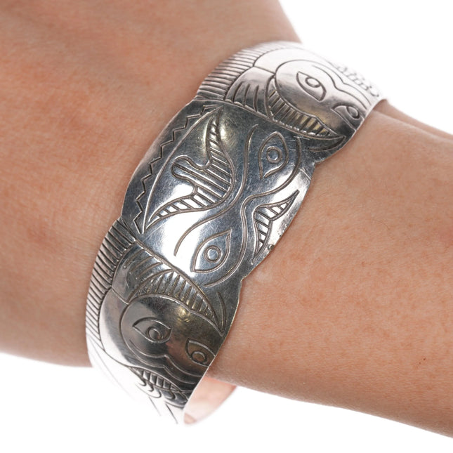 7" Vintage Northwest coast style Sterling silver cuff bracelet - Estate Fresh Austin