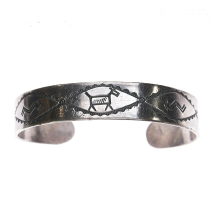 6.75" 30's-40's Navajo silver Fred Harvey dog and arrows cuff bracelet - Estate Fresh Austin