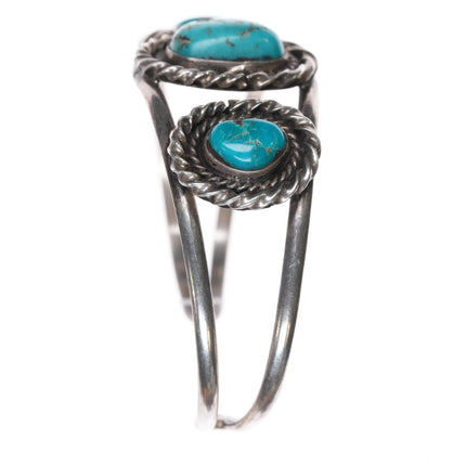 7.25" Vintage Navajo sterling silver twisted wire bezel turquoise cuff bracelet - Estate Fresh Austin