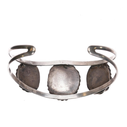 7.25" Vintage Navajo sterling silver twisted wire bezel turquoise cuff bracelet - Estate Fresh Austin