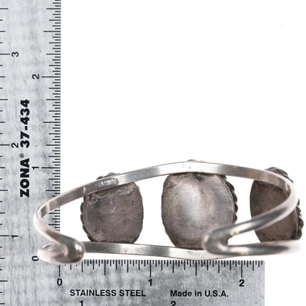 7.25" Vintage Navajo sterling silver twisted wire bezel turquoise cuff bracelet - Estate Fresh Austin