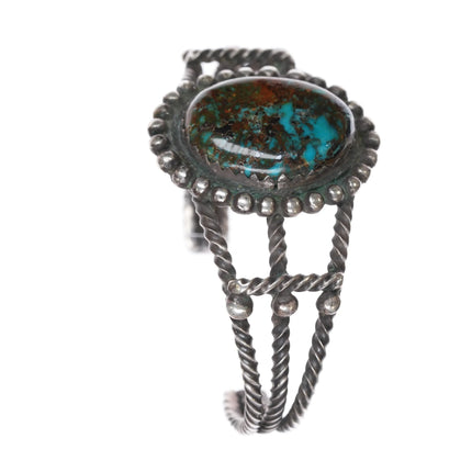 6 3/8" c1940's Navajo twisted sterling silver wire nice turquoise cuff bracelet - Estate Fresh Austin