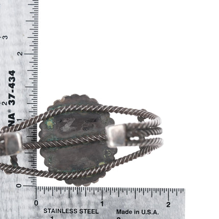 6 3/8" c1940's Navajo twisted sterling silver wire nice turquoise cuff bracelet - Estate Fresh Austin