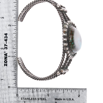 6 3/8" c1940's Navajo twisted sterling silver wire nice turquoise cuff bracelet - Estate Fresh Austin