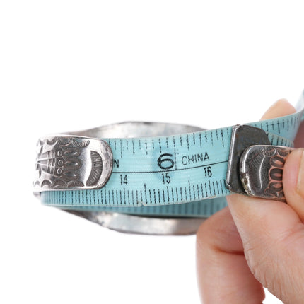 6.5" Navajo ingot silver intricately stamped turquoise cuff bracelet - Estate Fresh Austin