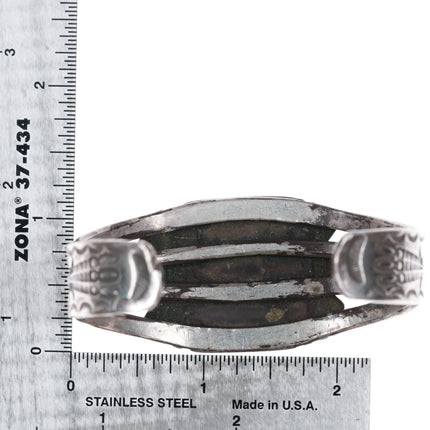 6.5" Navajo ingot silver intricately stamped turquoise cuff bracelet - Estate Fresh Austin