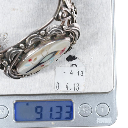 6.75" vintage Zuni heavy sterling silver MOP Inlay bird cuff bracelet - Estate Fresh Austin