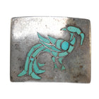 c1950's Zuni sterling silver peacock inlaid turquoise belt buckle - Estate Fresh Austin