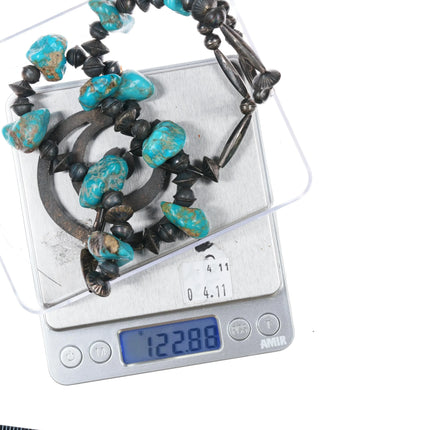 60's-70's Navajo sterling silver turquoise beaded naja necklace - Estate Fresh Austin
