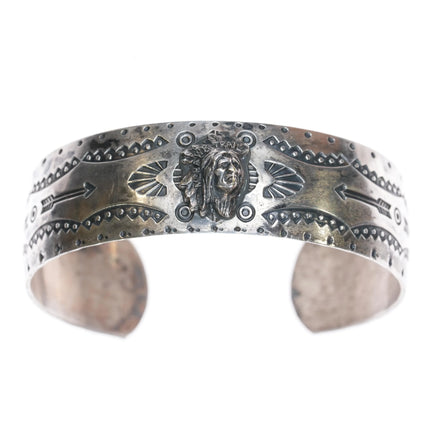 6.5" c1930's Mohawk Trail Fred Harvey era sterling souvenir cuff bracelet - Estate Fresh Austin