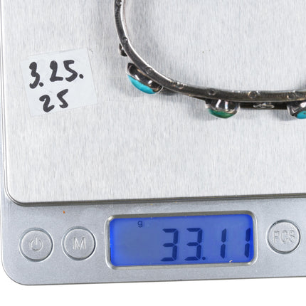 7" c1940's Navajo 3 stone turquoise silver cuff bracelet - Estate Fresh Austin