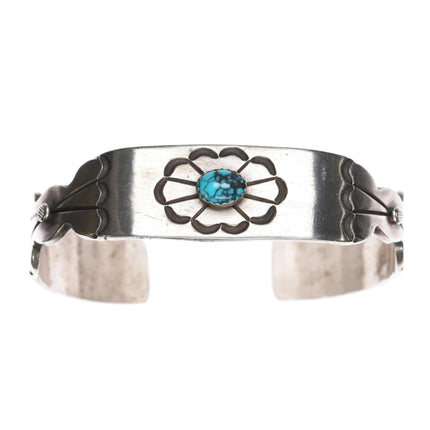 6.75" Wilbert Benally Navajo silver spiderweb turquoise single stone cuff bracelet - Estate Fresh Austin