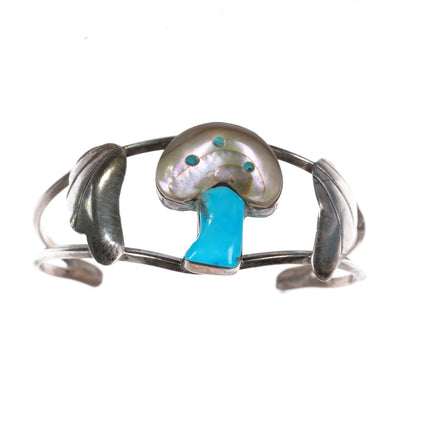 6.25" Zuni sterling mushroom inlay cuff bracelet - Estate Fresh Austin
