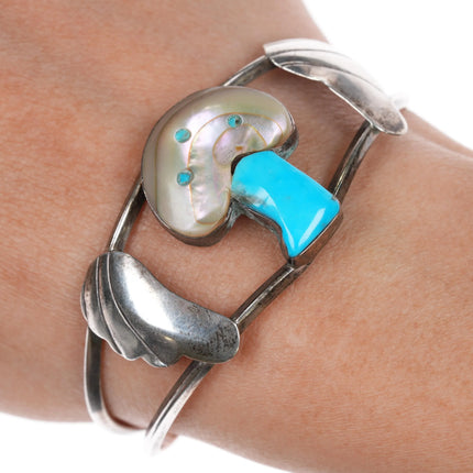 6.25" Zuni sterling mushroom inlay cuff bracelet - Estate Fresh Austin