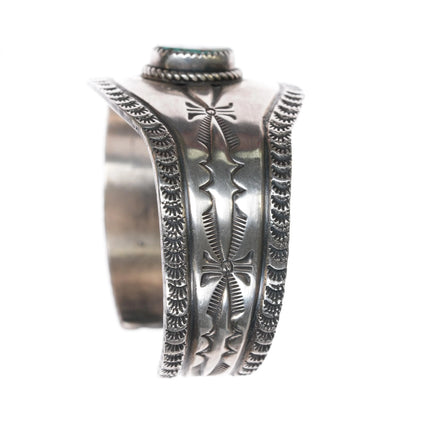 6.75" Vintage Navajo heavily stamped silver cuff bracelet w/turquoise Bisbee? - Estate Fresh Austin