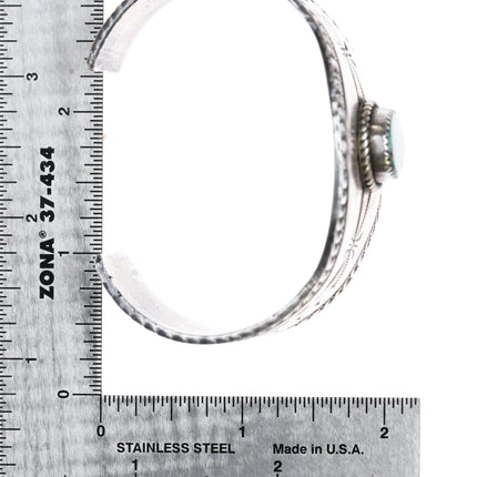 6.75" Vintage Navajo heavily stamped silver cuff bracelet w/turquoise Bisbee? - Estate Fresh Austin