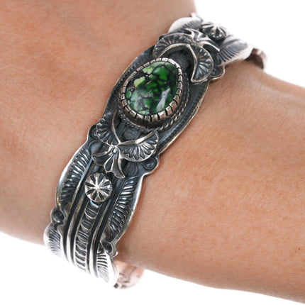 6.5" Virgil Begay Navajo silver spiderweb Damele Variscite cuff bracelet - Estate Fresh Austin
