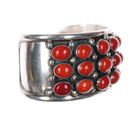 6.6" c1960 Southwestern Modernist sterling silver coral cluster cuff bracelet - Estate Fresh Austin