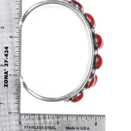 6.6" c1960 Southwestern Modernist sterling silver coral cluster cuff bracelet - Estate Fresh Austin