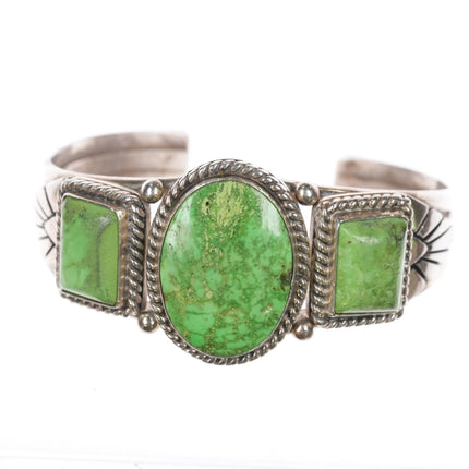 6.4" Herman Vandever Navajo sterling silver gaspeite cuff bracelet - Estate Fresh Austin