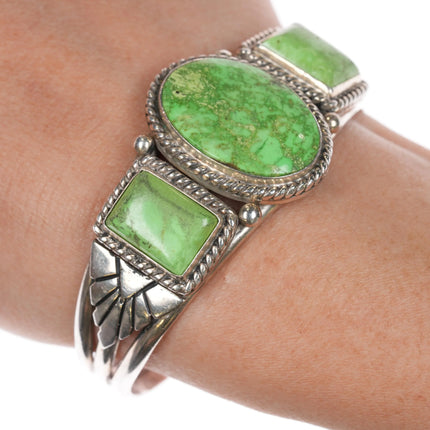 6.4" Herman Vandever Navajo sterling silver gaspeite cuff bracelet - Estate Fresh Austin