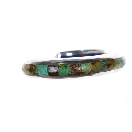 6" J.A Young & A.K. Edgar sterling turquoise, lapis, coral cuff bracelet - Estate Fresh Austin