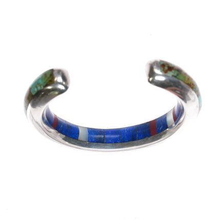 6" J.A Young & A.K. Edgar sterling turquoise, lapis, coral cuff bracelet - Estate Fresh Austin