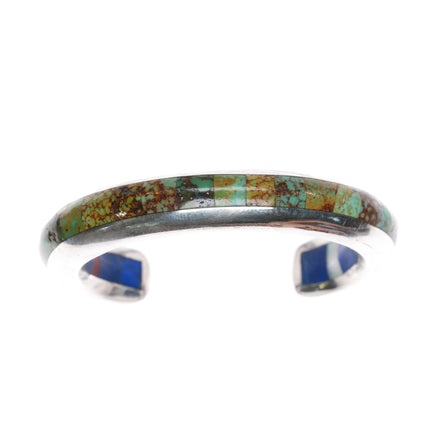 6" J.A Young & A.K. Edgar sterling turquoise, lapis, coral cuff bracelet - Estate Fresh Austin