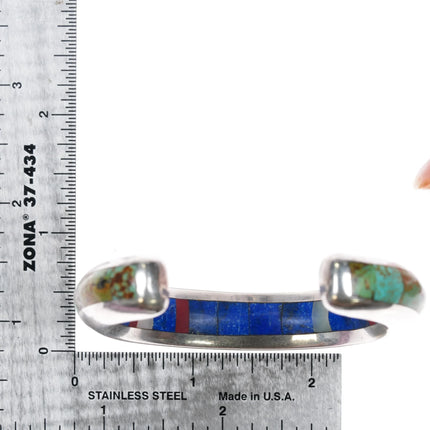 6" J.A Young & A.K. Edgar sterling turquoise, lapis, coral cuff bracelet - Estate Fresh Austin