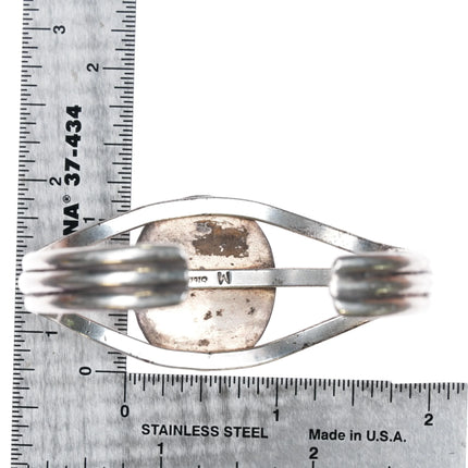 6.35" 1980's M Navajo sterling silver Arizona fire agate cuff bracelet - Estate Fresh Austin