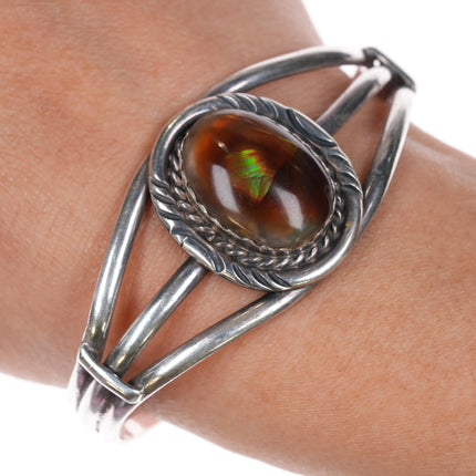 6.35" 1980's M Navajo sterling silver Arizona fire agate cuff bracelet - Estate Fresh Austin