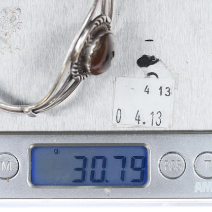 6.35" 1980's M Navajo sterling silver Arizona fire agate cuff bracelet - Estate Fresh Austin