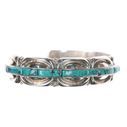 6.75" Shreve Saville Sterling spiderweb turquoise inlay cuff bracelet - Estate Fresh Austin