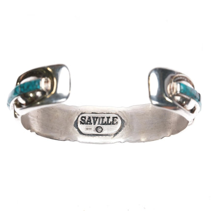 6.75" Shreve Saville Sterling spiderweb turquoise inlay cuff bracelet - Estate Fresh Austin