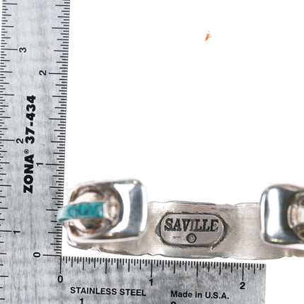 6.75" Shreve Saville Sterling spiderweb turquoise inlay cuff bracelet - Estate Fresh Austin