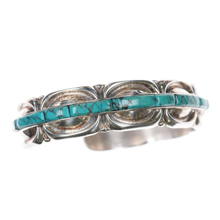 6.75" Shreve Saville Sterling spiderweb turquoise inlay cuff bracelet - Estate Fresh Austin