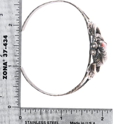 6.3" 60's-70's Navajo sterling silver coral cuff bracelet with nice stampings - Estate Fresh Austin