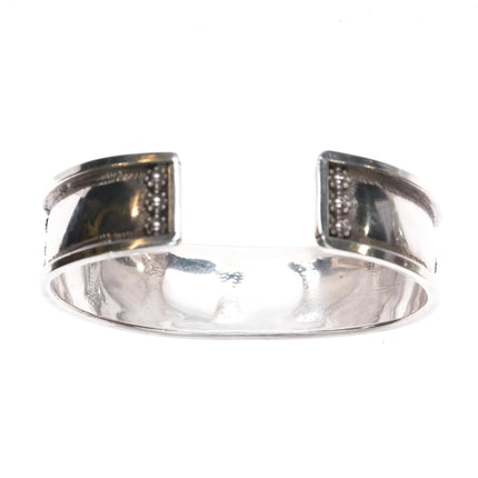 6.5" Unusual Vintage Sterling silver turquoise row cuff bracelet - Estate Fresh Austin