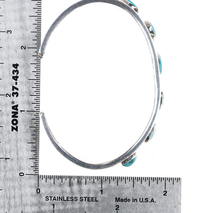 6.5" Unusual Vintage Sterling silver turquoise row cuff bracelet - Estate Fresh Austin